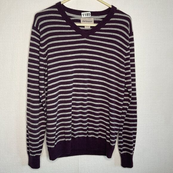 NWOT Dartmoor Striped 100% Cashmere V-Neck Sweater Men Size L Purple/Gray - Picture 3 of 8